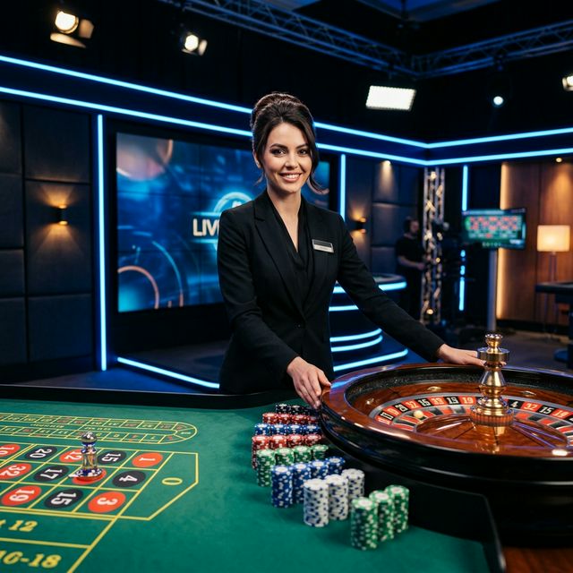 Mesa de casino en vivo iluminada